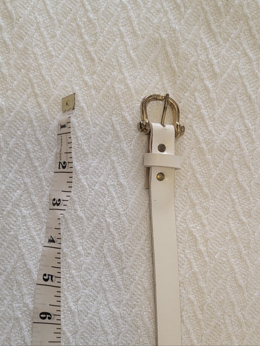 Vintage White Leather Belt with Gold-Tone Buckle